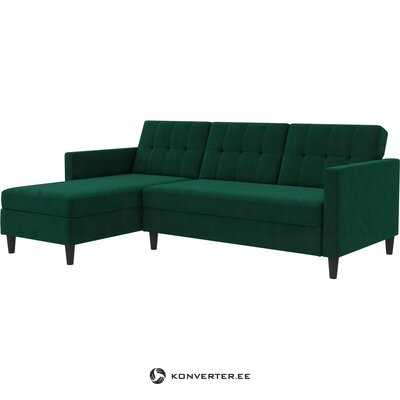 Темно-зеленый бархатный угловой диван-кровать хартфорд с пятнами.
