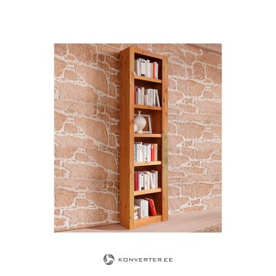 Light brown solid wood narrow bookshelf bergen