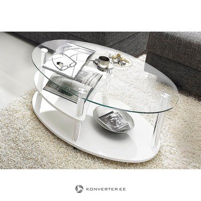 Valkoinen lasinen sohvapöytä (laatikossa, kokonainen)