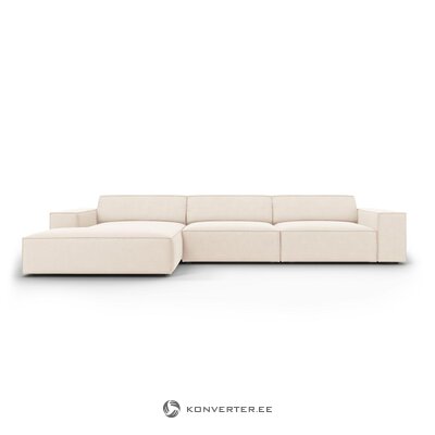 Kampinė sofa (jodie) micadon limituoto leidimo šviesiai smėlio spalvos, aksominė, kairė