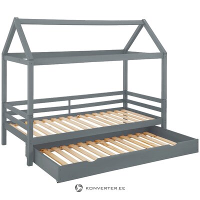 Pelēka masīvkoka gultiņa ar atvilktni (90x200cm) (alpu)
