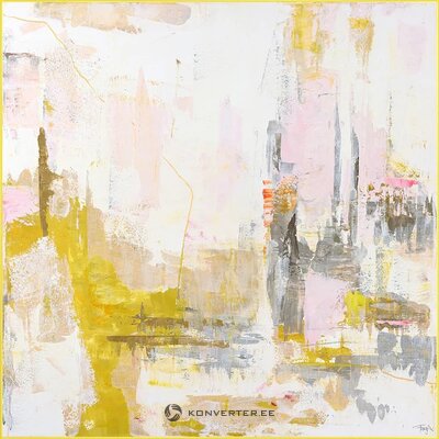 Keltainen akryylimaalaus kehystettynä New Age Yellow 1 (Malerifabrikken) 100X100