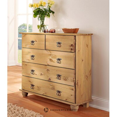 Light brown solid wood chest of drawers with 5 drawers