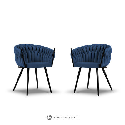 Set of 2 garden chairs (simi) calme jardin dark blue, structured fabric, black metal