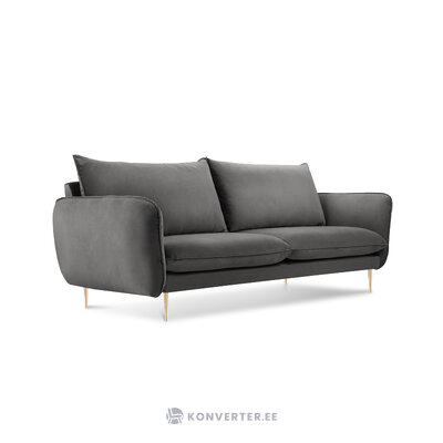 Sofa (Viena) kosmopolitiško dizaino pilka, aksominė, aukso spalvos metalas