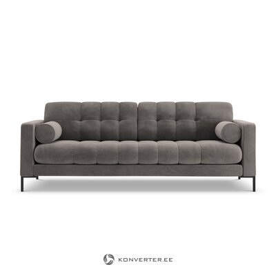 Sofa (bali) kosmopolitiško dizaino šviesiai pilka, aksominė, juodo metalo