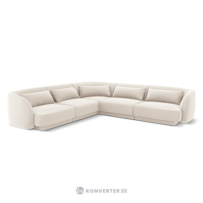 Aksominė kampinė sofa &#39;tulum&#39; šviesiai smėlio spalvos, aksominė