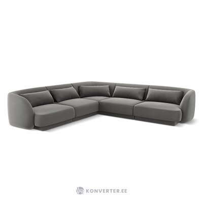 Velvet corner sofa &#39;tulum&#39; light grey, velvet