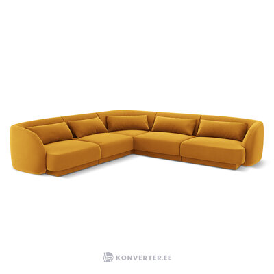 Aksominė kampinė sofa &#39;tulumas&#39; geltona, aksominė