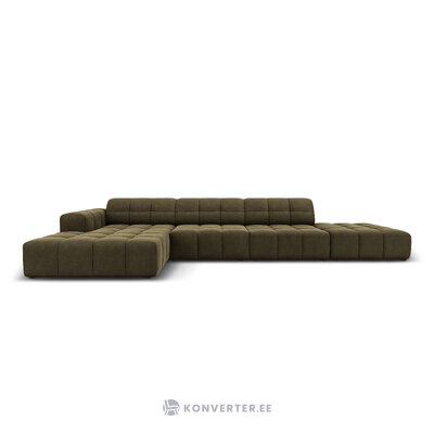 Aksominė kampinė sofa &#39;chicago&#39; žalia, aksominė, kairė