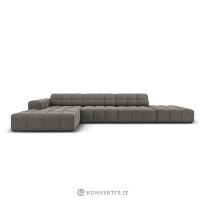 Velvet corner sofa &#39;chicago&#39; light grey, velvet, left