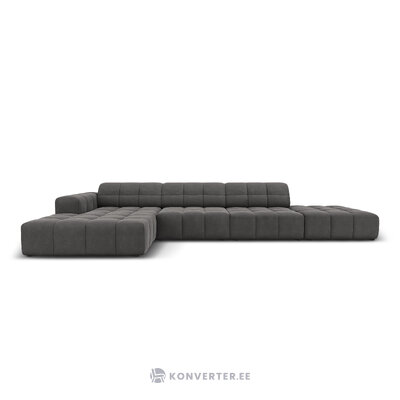 Aksominė kampinė sofa &#39;chicago&#39; pilka, aksominė, kairė