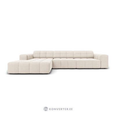 Velvet corner sofa &#39;chicago&#39; light beige, velvet, left