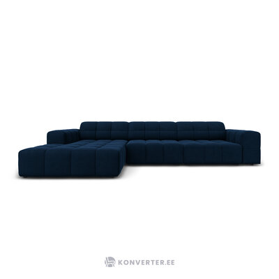 Aksominė kampinė sofa &#39;chicago&#39; giliai mėlyna, aksominė, kairė