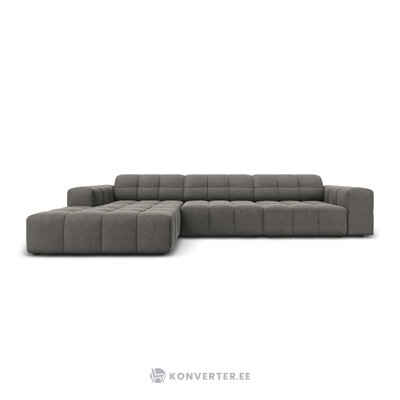 Velvet corner sofa &#39;chicago&#39; light grey, velvet, left