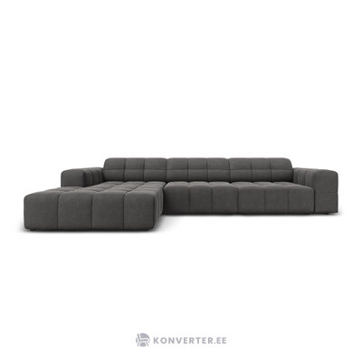 Aksominė kampinė sofa &#39;chicago&#39; pilka, aksominė, kairė