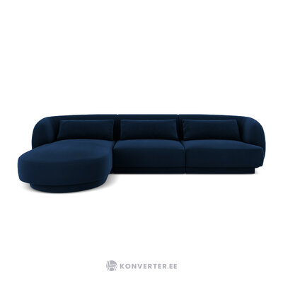 Aksominė kampinė sofa &#39;tulumas&#39; giliai mėlyna, aksominė, kairė