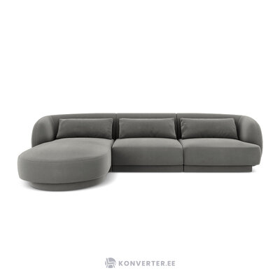 Velvet corner sofa &#39;tulum&#39; light grey, velvet, left