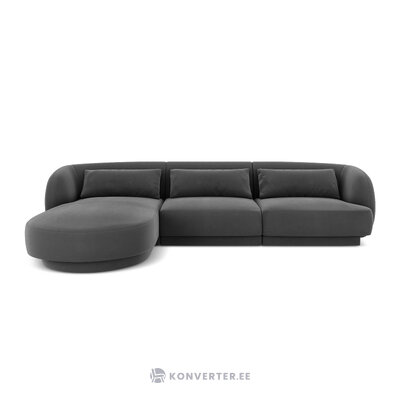 Aksominė kampinė sofa &#39;tulum&#39; pilka, aksominė, kairė