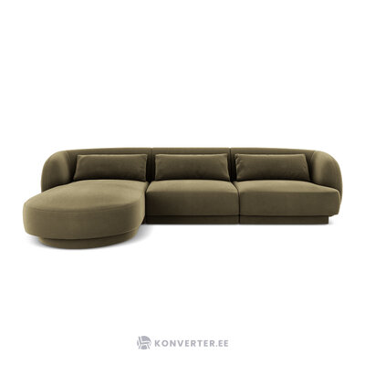 Aksominė kampinė sofa &#39;tulum&#39; žalia, aksominė, kairė