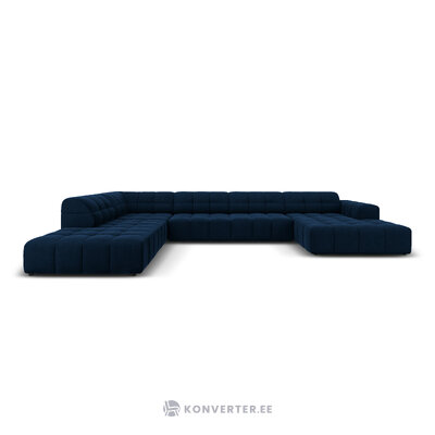 Velvet corner sofa &#39;chicago&#39; deep blue, velvet, left