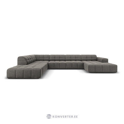 Velvet corner sofa &#39;chicago&#39; light grey, velvet, left