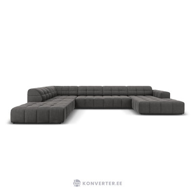 Aksominė kampinė sofa &#39;chicago&#39; pilka, aksominė, kairė