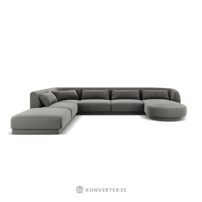 Velvet corner sofa &#39;tulum&#39; light grey, velvet, left