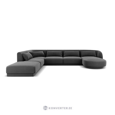 Aksominė kampinė sofa &#39;tulum&#39; pilka, aksominė, kairė