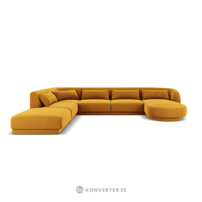 Aksominė kampinė sofa &#39;tulumas&#39; geltona, aksominė, kairė