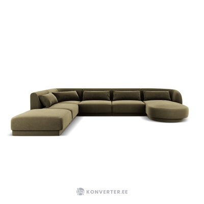 Aksominė kampinė sofa &#39;tulum&#39; žalia, aksominė, kairė