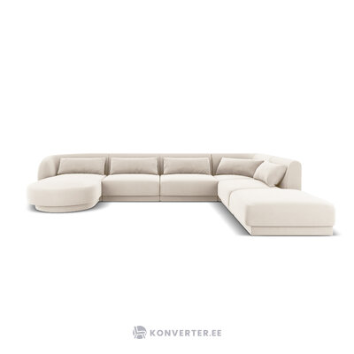 Aksominė kampinė sofa &#39;tulum&#39; šviesiai smėlio spalvos, aksominė, geriau