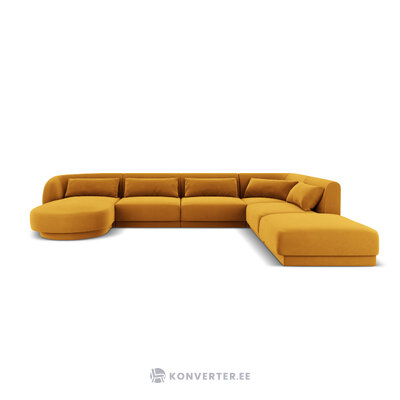 Aksominė kampinė sofa &#39;tulumas&#39; geltona, aksominė, geriau