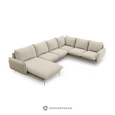 Угловой диван (вена) космополит дизайн бежевый, структурная ткань, золотой металл, лучше