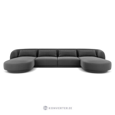 Aksominė panoraminė sofa &#39;tulum&#39; pilka, aksominė