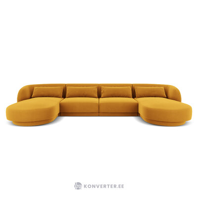 Aksominė panoraminė sofa &#39;tulumas&#39; geltona, aksominė