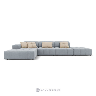 Aksominė sofa (luc) šviesiai mėlyna, aksominė, juoda plastikinė, kairė