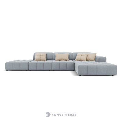 Aksominė sofa (luc) šviesiai mėlyna, aksominė, juoda plastikinė, geriau