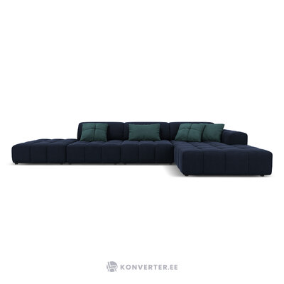 Aksominė sofa (luc) tamsiai mėlyna, aksominė, juoda plastikinė, geriau