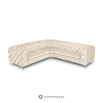 Угловой диван (франк) интерьер 86 светло-бежевый, бархат, серебристый металл, лучше