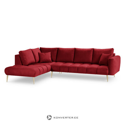 Kampinė sofa (oktava) interieurs 86 raudona, aksominė, auksinė metalinė, kairė