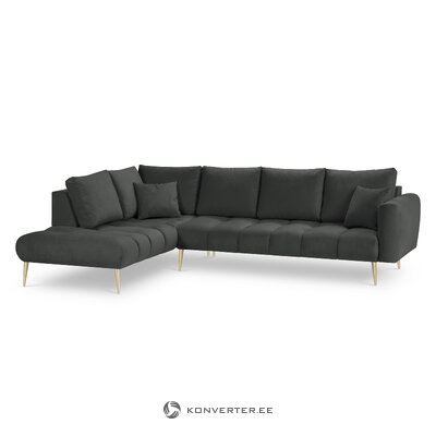 Kampinės sofos (oktavos) interjeras 86 tamsiai pilka, aksominė, aukso spalvos metalas, kairė