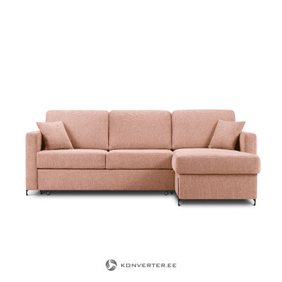 Corner sofa bed (gabriel) interieurs 86 pink, structured fabric, black metal, better
