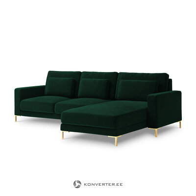 Угловой диван (стенка) интерьер 86 бутылочно-зеленый, бархат, золотой металл, лучше