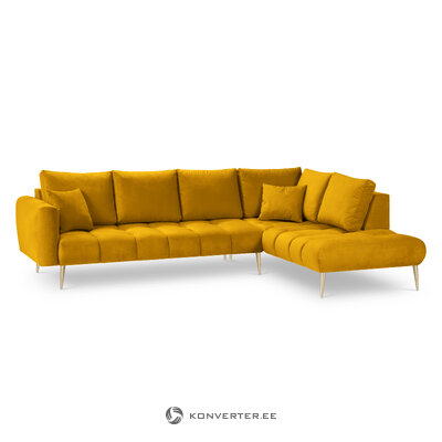 Stūra dīvāns (oktāva) interieurs 86 dzeltens, samts, zelta metāls, labāk