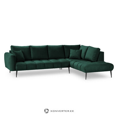 Stūra dīvāns (oktāva) interieurs 86 pudele zaļš, samts, melns metāls, labāk