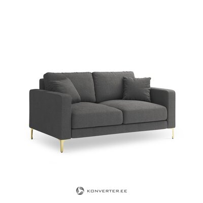 Sofa (parduotuvė) koko namuose tamsiai pilka, struktūrinis audinys, auksinis metalas
