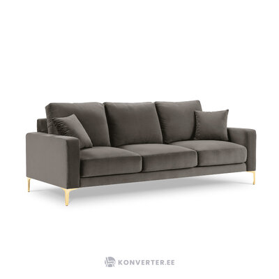 Sofa (parduotuvė) coco home pilka, aksominė, aukso spalvos metalas