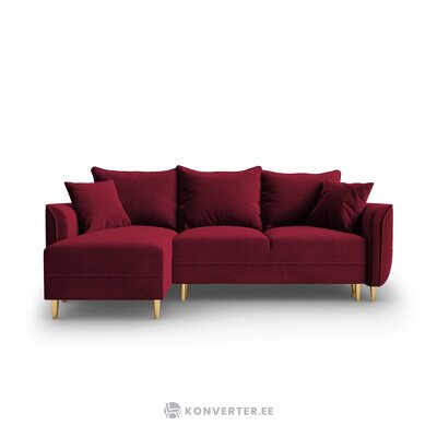 Kampinė sofa-lova (basso) koko namo raudona, aksominė, aukso spalvos metalas