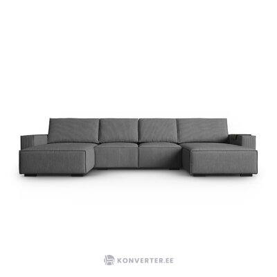 Kampinė sofa-lova (ballo) coco pilkos spalvos, aksomo, juodo buko medienos